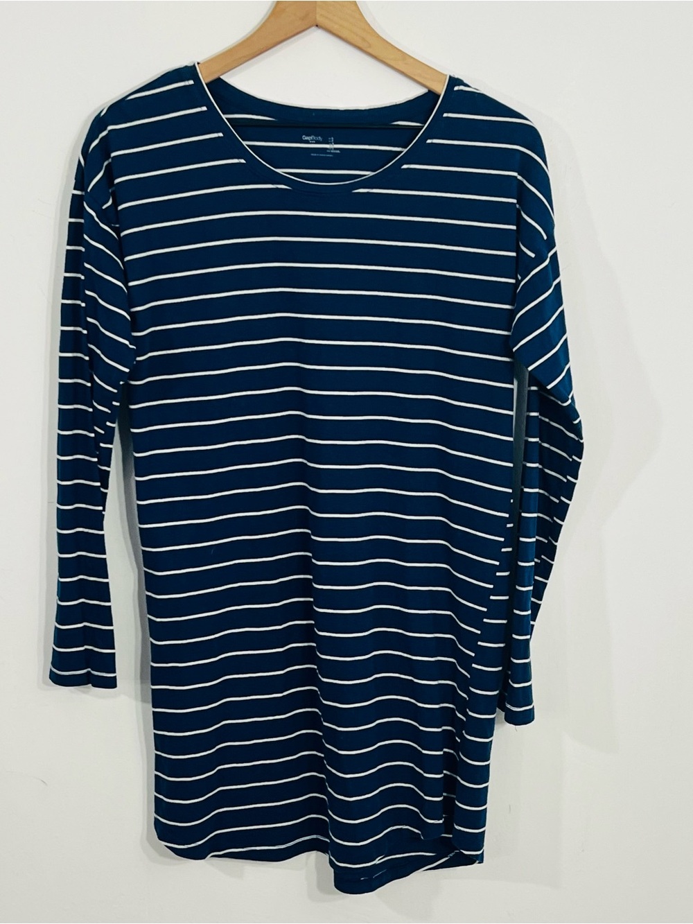 GapBody Blue White Striped Scoop Neck Long Sleeve Knit Nightgown Size S